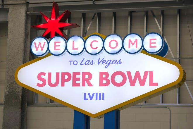 February 4, 2024;  Las Vegas, Nevada, USA;  A Las Vegas Super Bowl 58 welcome at the team arrival at Harry Reid International Airport.  Mandatory Credit: Kirby Lee-USA TODAY Sports